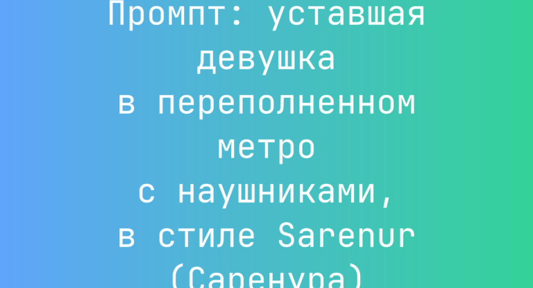 Промпт: уставшая девушка в переполненном метро с наушниками, в стиле Sarenur (Саренура)