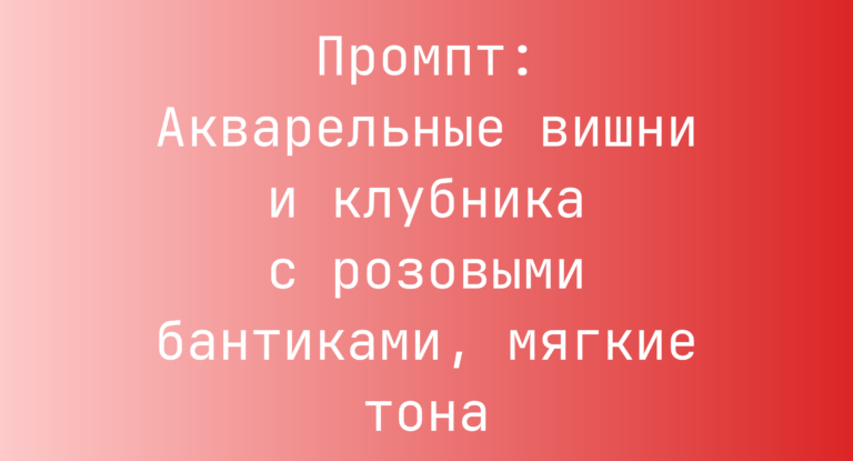 Промпт: Акварельные вишни и клубника с розовыми бантиками, мягкие тона