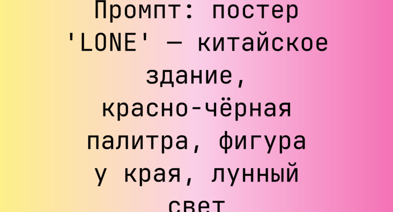Промпт: постер ‘LONE’ — китайское здание, красно-черная палитра, фигура у края, лунный свет