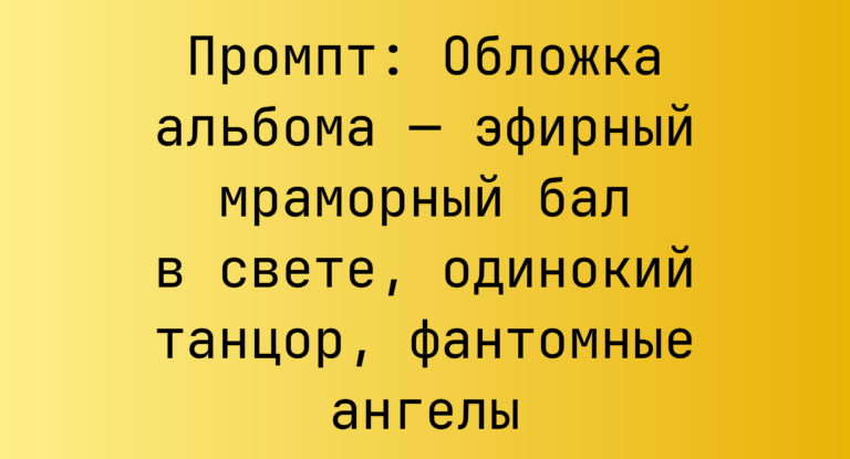 Промпт: Обложка альбома — эфирный мраморный бал в свете, одинокий танцор, фантомные ангелы