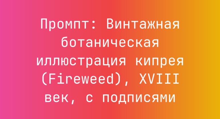 Промпт: Винтажная ботаническая иллюстрация кипрея (Fireweed), XVIII век, с подписями