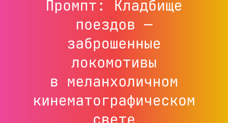 Промпт: Кладбище поездов — заброшенные локомотивы в меланхоличном кинематографическом свете