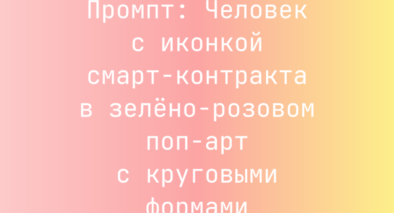Промпт: Человек с иконкой смарт-контракта в зелено-розовом поп-арт с круговыми формами