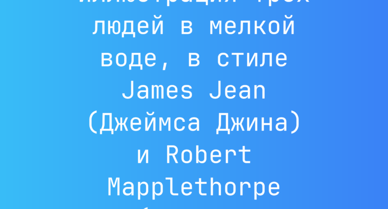 Промпт: Иллюстрация трех людей в мелкой воде, в стиле James Jean (Джеймса Джина) и Robert Mapplethorpe (Роберта Мэпплторпа)