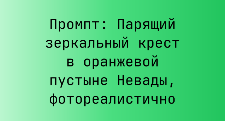 Промпт: Парящий зеркальный крест в оранжевой пустыне Невады, фотореалистично