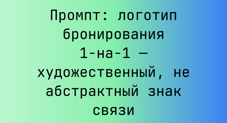 Промпт: логотип бронирования 1‑на‑1 — художественный, не абстрактный знак связи