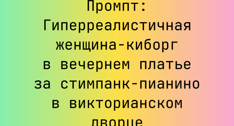 Промпт: Гиперреалистичная женщина-киборг в вечернем платье за стимпанк-пианино в викторианском дворце