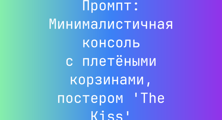 Промпт: Минималистичная консоль с плетеными корзинами, постером ‘The Kiss’