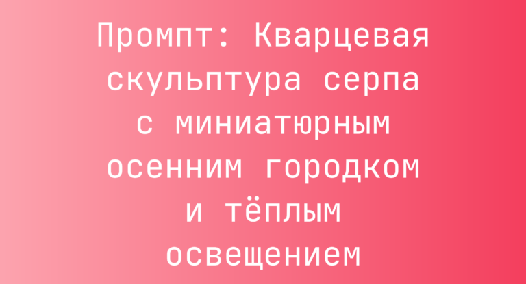 Промпт: Кварцевая скульптура серпа с миниатюрным осенним городком и теплым освещением