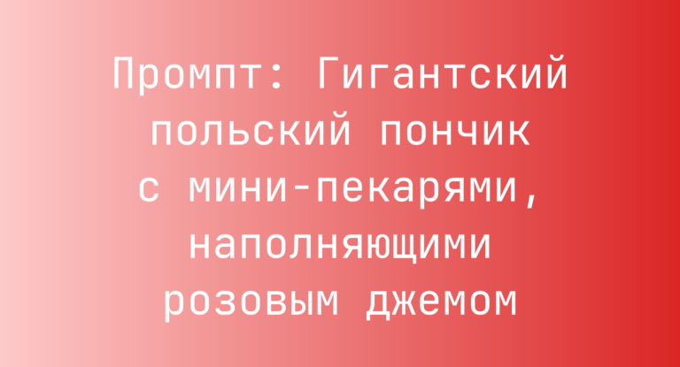 Промпт: Гигантский польский пончик с мини-пекарями, наполняющими розовым джемом