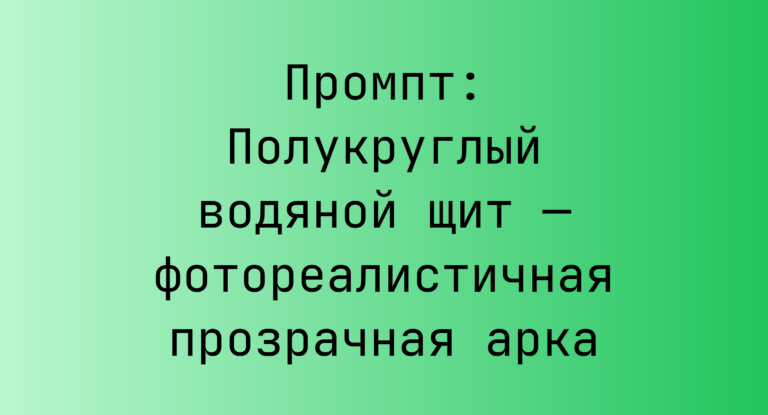 Промпт: Полукруглый водяной щит — фотореалистичная прозрачная арка