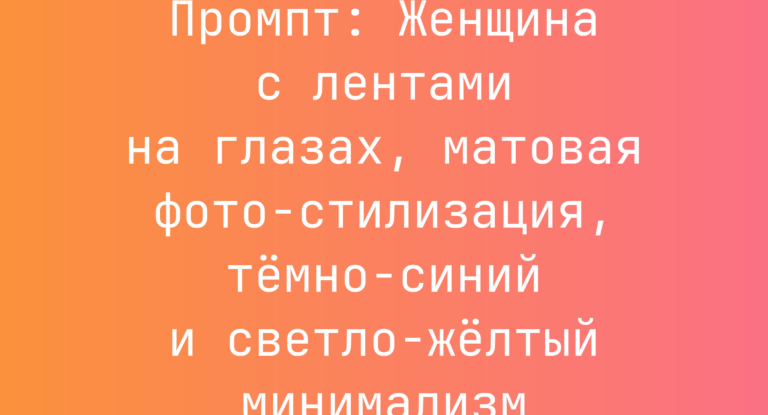 Промпт: Женщина с лентами на глазах, матовая фото-стилизация, темно-синий и светло-желтый минимализм