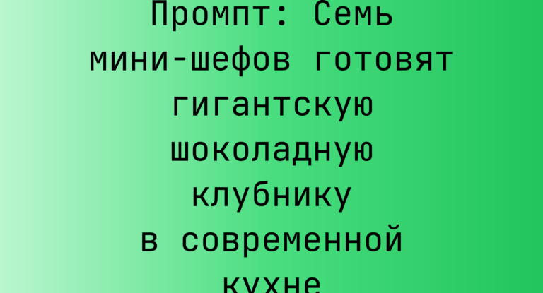 Промпт: Семь мини‑шефов готовят гигантскую шоколадную клубнику в современной кухне