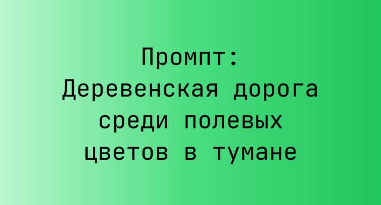 Промпт: Деревенская дорога среди полевых цветов в тумане