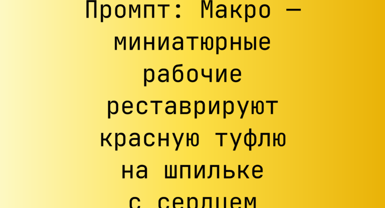 Промпт: Макро — миниатюрные рабочие реставрируют красную туфлю на шпильке с сердцем