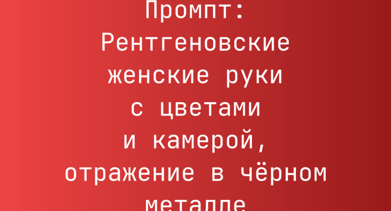 Промпт: Рентгеновские женские руки с цветами и камерой, отражение в черном металле