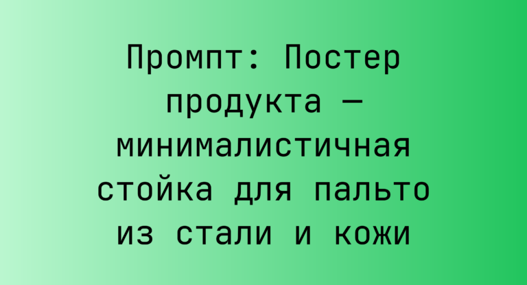 Промпт: Постер продукта — минималистичная стойка для пальто из стали и кожи