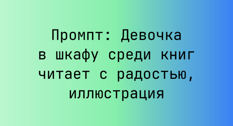Промпт: Девочка в шкафу среди книг читает с радостью, иллюстрация