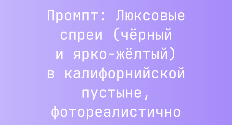 Промпт: Люксовые спреи (черный и ярко-желтый) в калифорнийской пустыне, фотореалистично