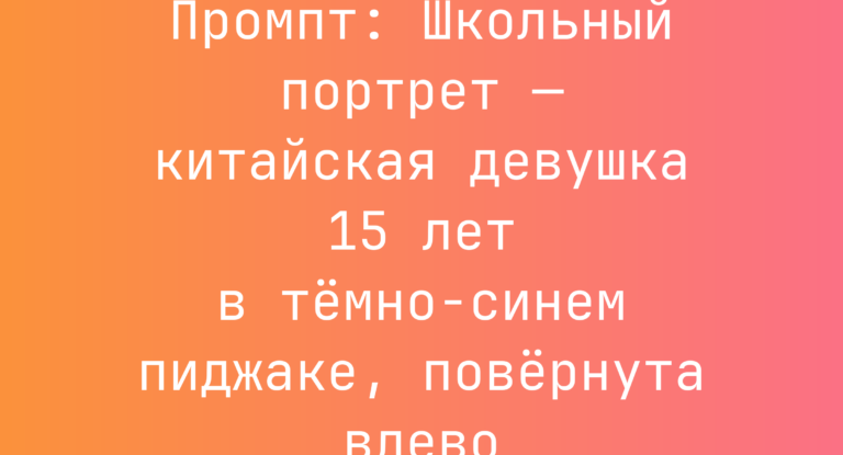 Промпт: Школьный портрет — китайская девушка 15 лет в темно-синем пиджаке, повернута влево