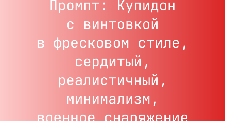 Промпт: Купидон с винтовкой в фресковом стиле, сердитый, реалистичный, минимализм, военное снаряжение