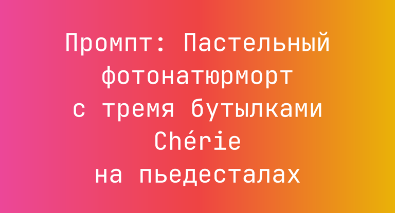 Промпт: Пастельный фотонатюрморт с тремя бутылками Chérie на пьедесталах