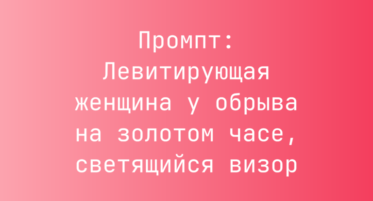 Промпт: Левитирующая женщина у обрыва на золотом часе, светящийся визор
