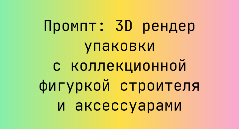 Промпт: 3D рендер упаковки с коллекционной фигуркой строителя и аксессуарами