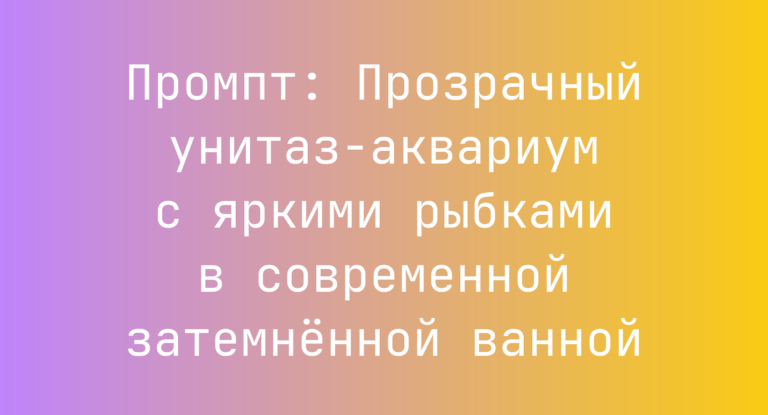 Промпт: Прозрачный унитаз-аквариум с яркими рыбками в современной затемненной ванной