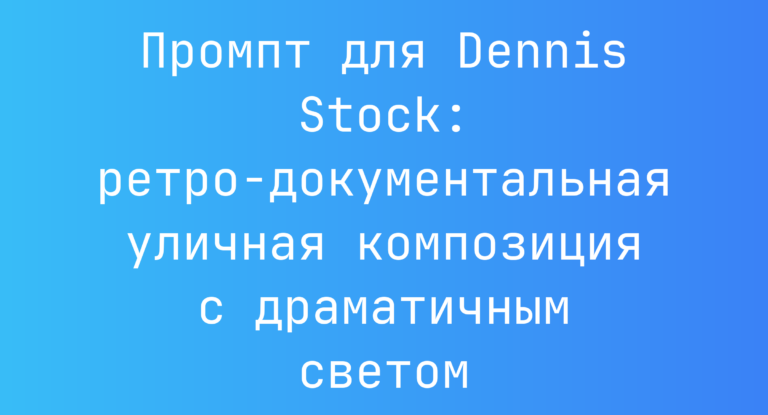 Промпт для Dennis Stock: ретро-документальная уличная композиция с драматичным светом