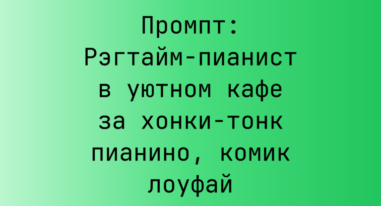 Промпт: Рэгтайм-пианист в уютном кафе за хонки-тонк пианино, комик лоуфай