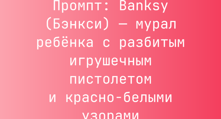 Промпт: Banksy (Бэнкси) — мурал ребенка с разбитым игрушечным пистолетом и красно-белыми узорами