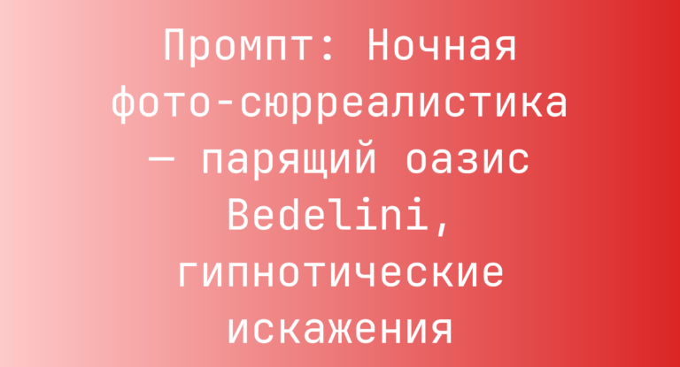 Промпт: Ночная фото-сюрреалистика — парящий оазис Bedelini, гипнотические искажения