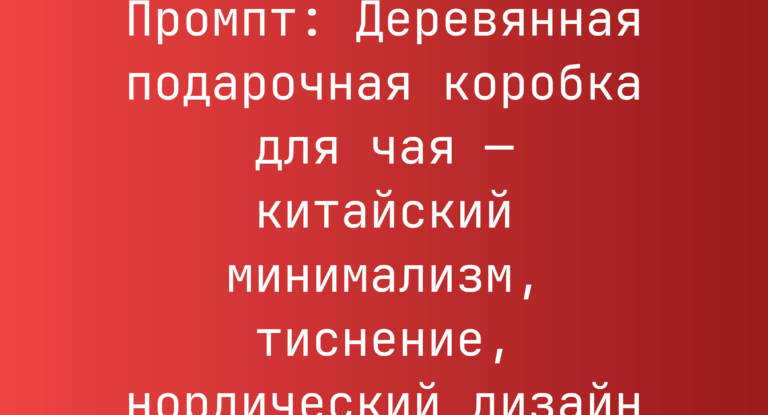 Промпт: Деревянная подарочная коробка для чая — китайский минимализм, тиснение, нордический дизайн