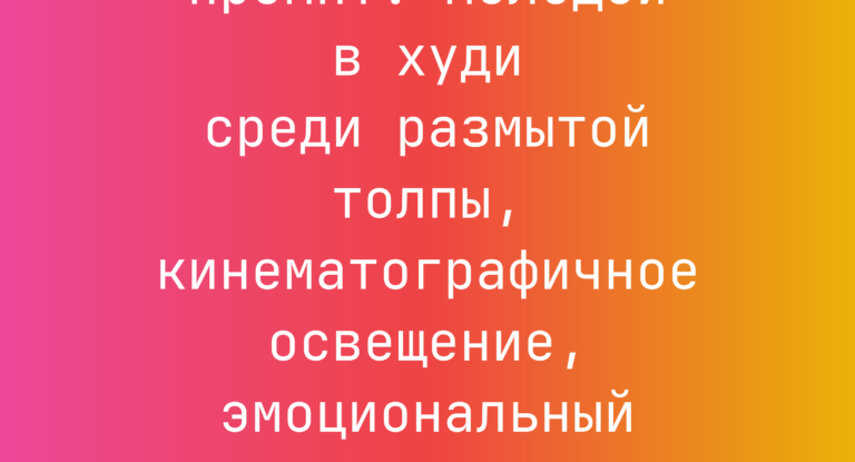 Промпт: молодой в худи среди размытой толпы, кинематографичное освещение, эмоциональный сюрреализм
