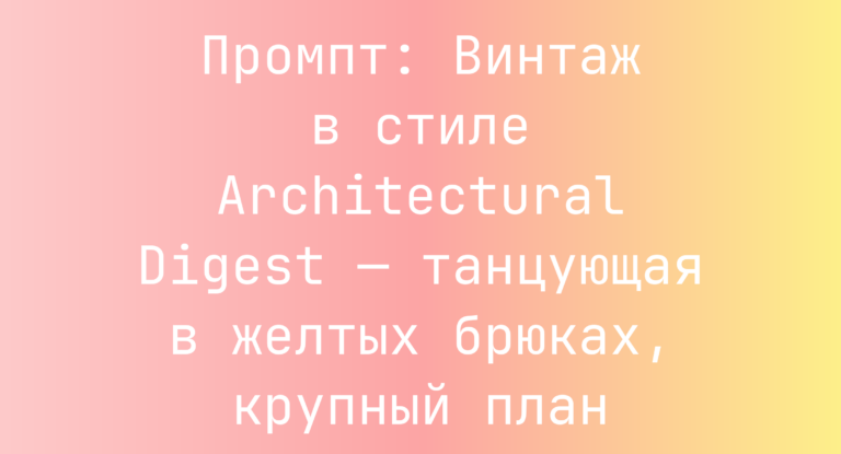 Промпт: Винтаж в стиле Architectural Digest — танцующая в желтых брюках, крупный план