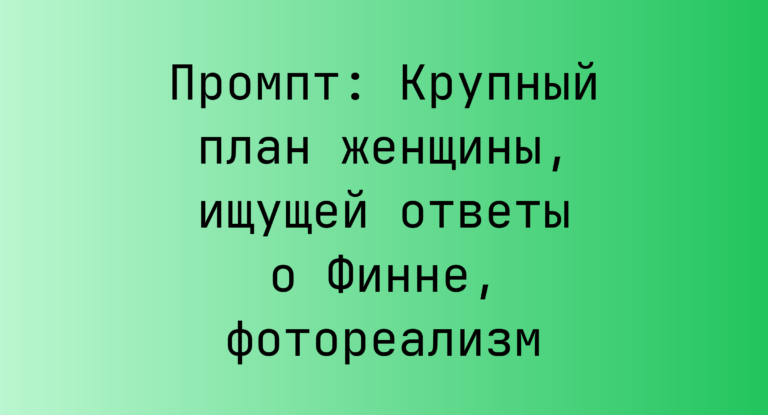 Промпт: Крупный план женщины, ищущей ответы о Финне, фотореализм