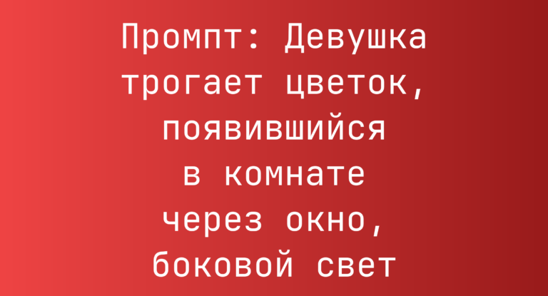 Промпт: Девушка трогает цветок, появившийся в комнате через окно, боковой свет