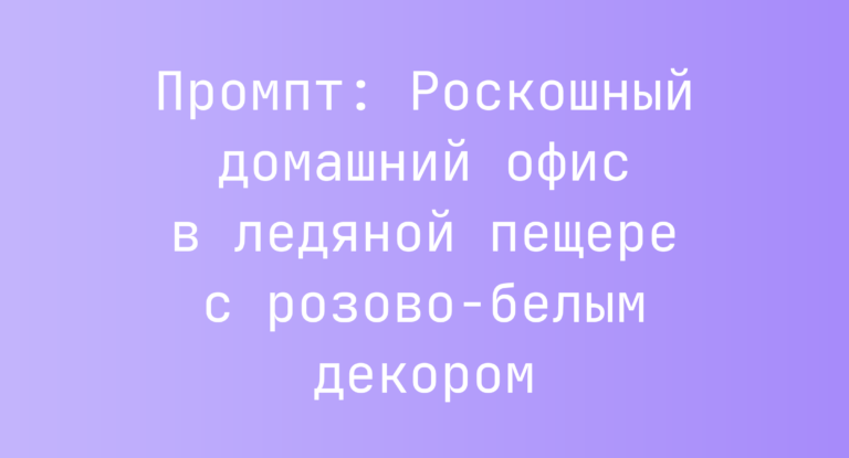Промпт: Роскошный домашний офис в ледяной пещере с розово-белым декором