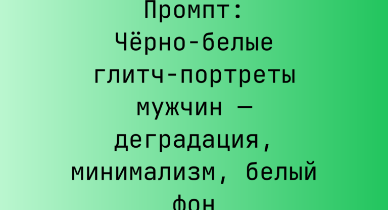 Промпт: Черно-белые глитч-портреты мужчин — деградация, минимализм, белый фон