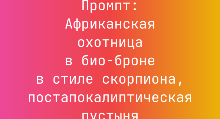 Промпт: Африканская охотница в био-броне в стиле скорпиона, постапокалиптическая пустыня