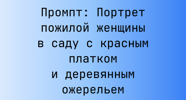Промпт: Портрет пожилой женщины в саду с красным платком и деревянным ожерельем