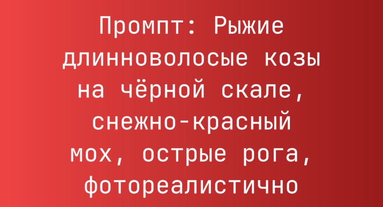 Промпт: Рыжие длинноволосые козы на черной скале, снежно-красный мох, острые рога, фотореалистично