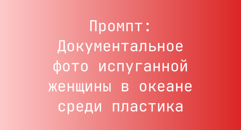 Промпт: Документальное фото испуганной женщины в океане среди пластика