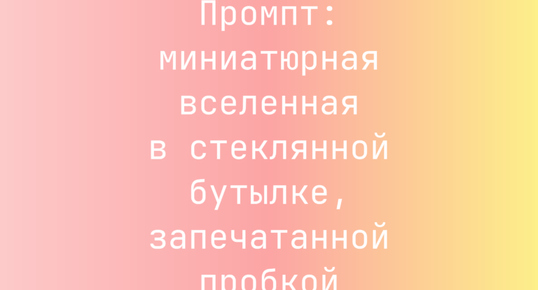 Промпт: миниатюрная вселенная в стеклянной бутылке, запечатанной пробкой