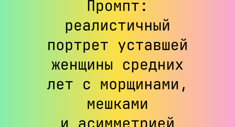 Промпт: реалистичный портрет уставшей женщины средних лет с морщинами, мешками и асимметрией