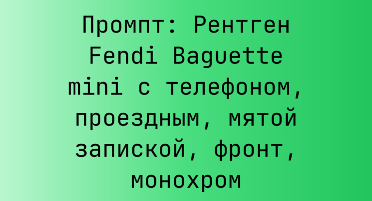 Промпт: Рентген Fendi Baguette mini с телефоном, проездным, мятой запиской, фронт, монохром