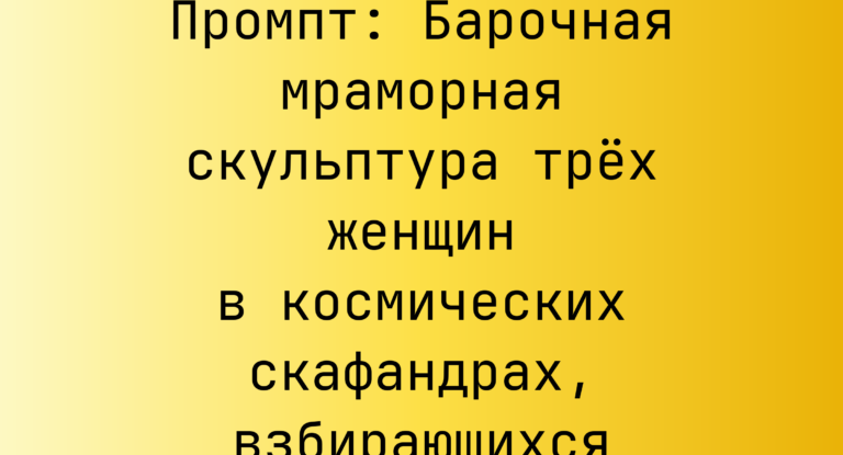 Промпт: Барочная мраморная скульптура трех женщин в космических скафандрах, взбирающихся