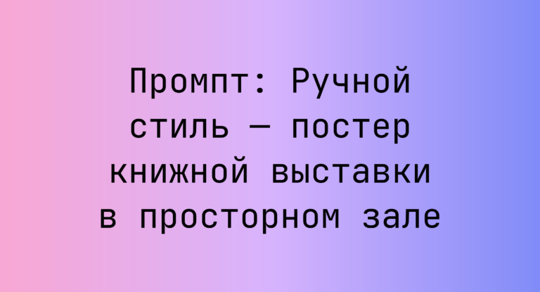 Промпт: Ручной стиль — постер книжной выставки в просторном зале
