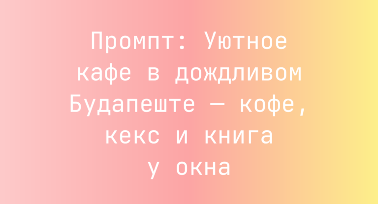 Промпт: Уютное кафе в дождливом Будапеште — кофе, кекс и книга у окна